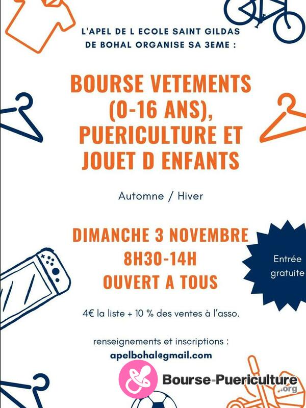 Bourse vêtements (0-16 ans), puériculture, jouets, jeux