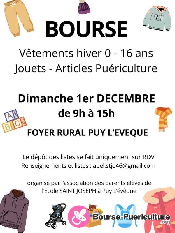 Bourse vêtements enfants, jouets, puériculture